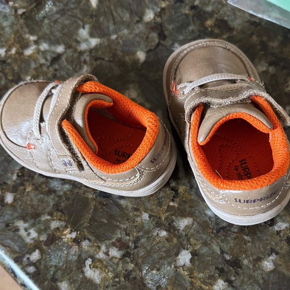 Surprise size 3 baby Tan and Orange Shoes